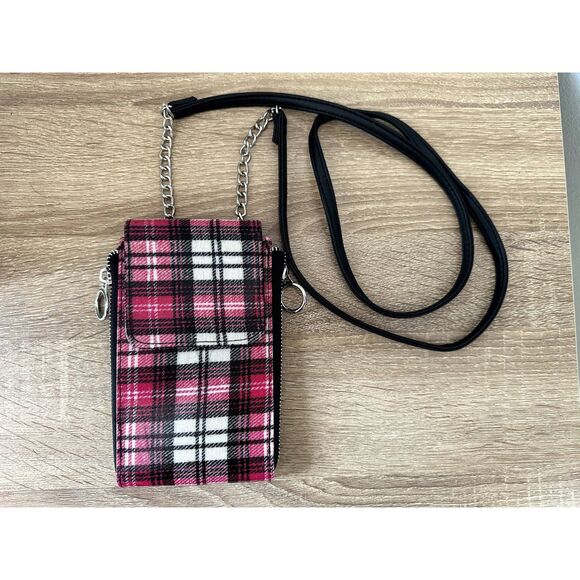 NWOT No Boundaries "Jessica" North/South Pink Plaid Small Cross Body Purse - Picture 1 of 6